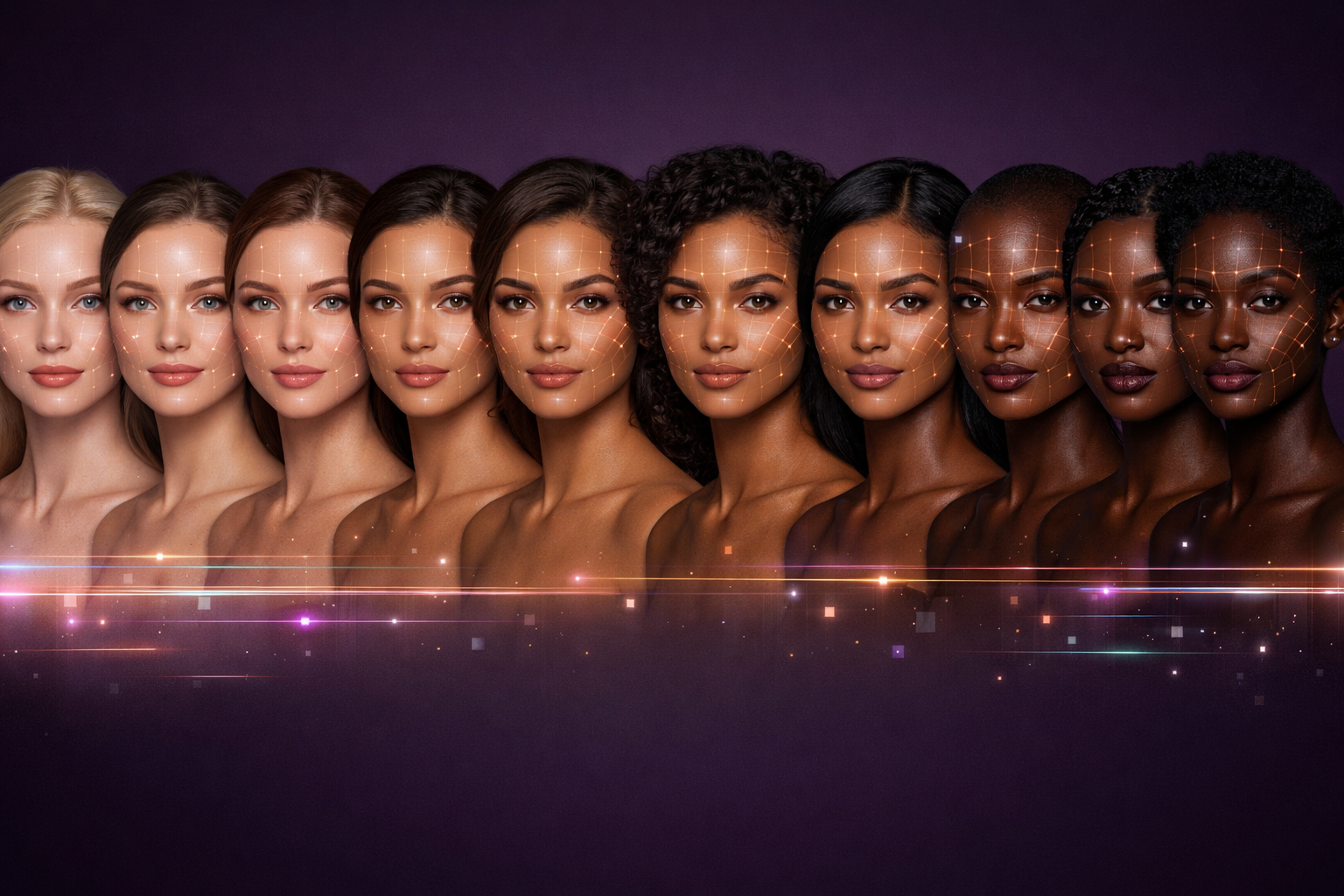 Monk Scale 1 through 10 and Fitzpatrick I through VI skin tone spectrum showing GlowLog tone-aware intelligence across diverse complexions