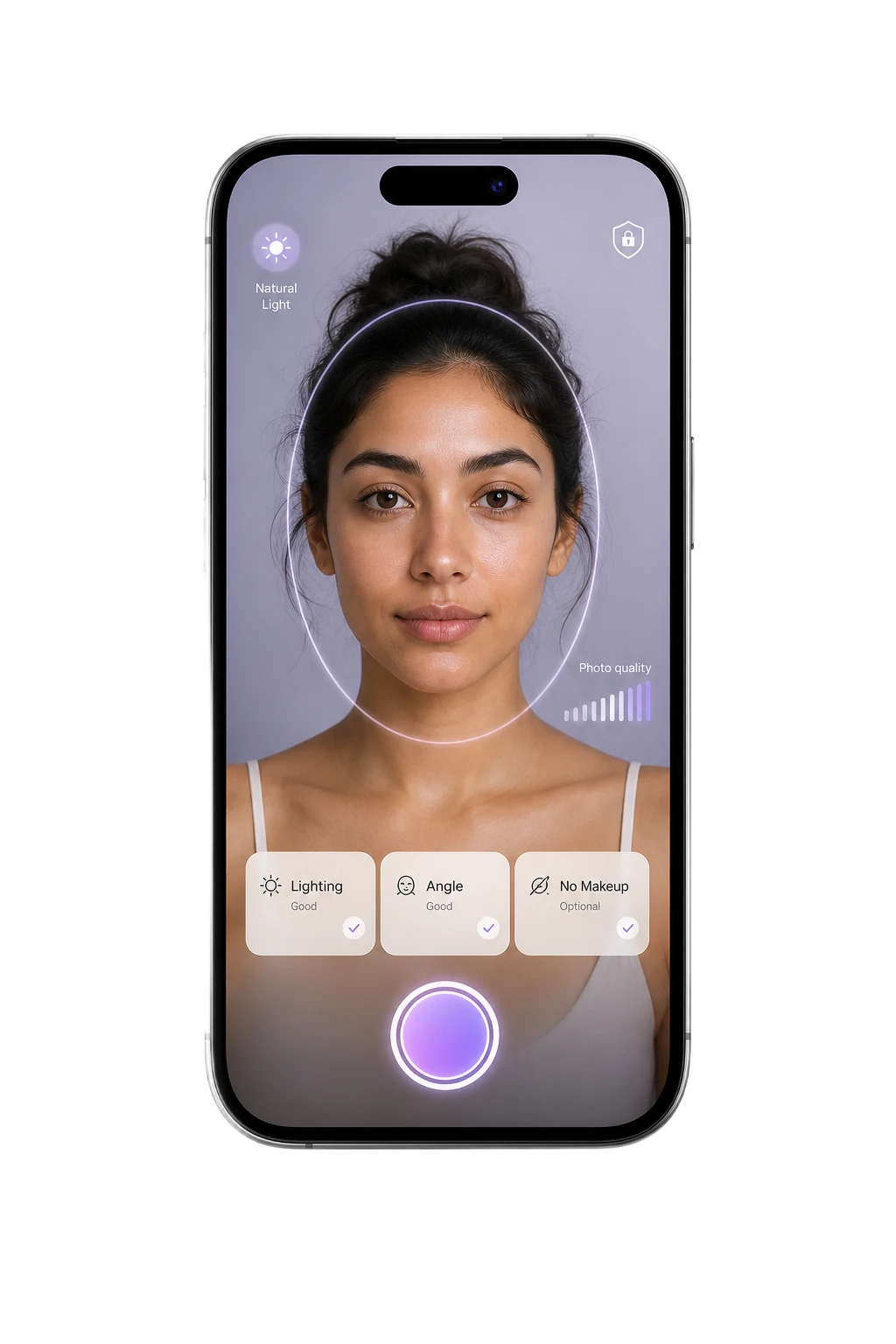 GlowLog skin selfie capture screen