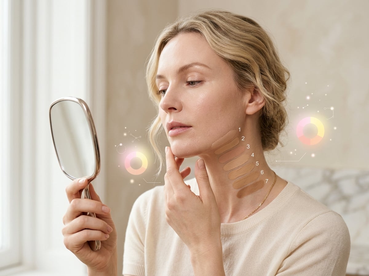 Diverse woman getting undertone-aware foundation shade guidance as a Findation alternative.